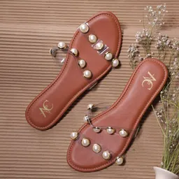 Aarushi Chawla Open Toe Flats with Pearl Embellishments-14