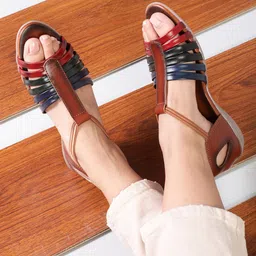 Liberty Women Navy Blue & Brown Open Toe Flats-44