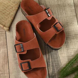 The Roadster Lifestyle Co. Solid Leather Round Open Toe Flats-37