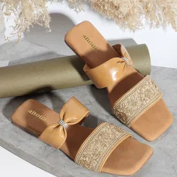 Anouk Beige Embellished Open Toe Flats-16