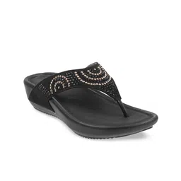 Mochi Women Black Embellished T-Strap Flats-image-71