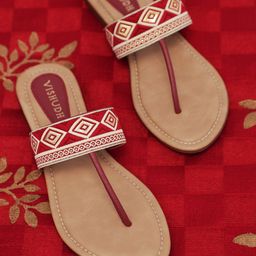 Vishudh Women Maroon & Beige Embellished Open Toe Flats-22