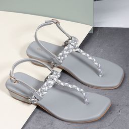 DressBerry Grey Textured Open Toe Flats-14