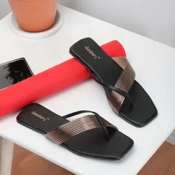 DressBerry Black Embellished Open Toe Flats-37
