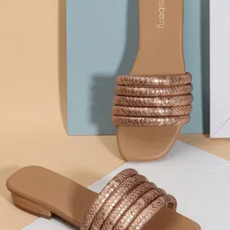 DressBerry Beige No Back Strap Open Toe Flats-image-37