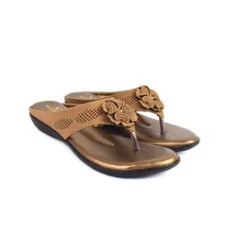 XE Looks Women Copper-Toned Embellished T-Strap Flats-image-58