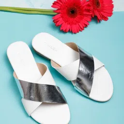 Vishudh Women White & Silver-Toned Colourblocked Open Toe Flats-image-19