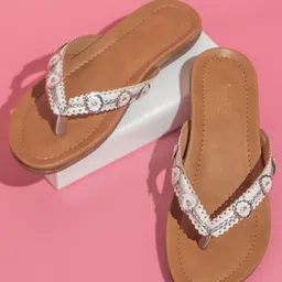 Inc 5 Textured Embellished Open Toe Flats-2