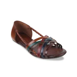 Mochi Women Tan Colourblocked Open Toe Flats-97