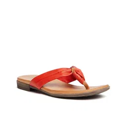 Peach Flores Textured Leather Open Toe Flats-57