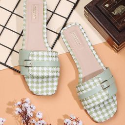 Gibelle Printed Open Toe Flats With Buckle Detail-17