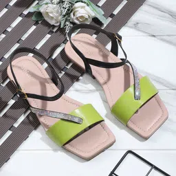 Gibelle Embellished Open Toe Flats With Buckle Closure-17