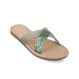 Tresmode Textured Cross Strap Open Toe Flats-13