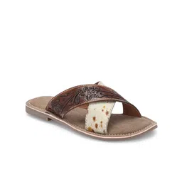 CARLO ROMANO Textured Leather Open Toe Flats-29