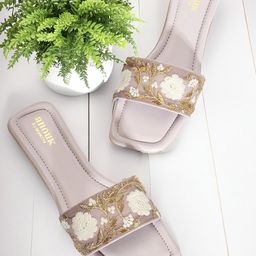 Anouk Lavender & Gold-Toned Embroidered Open Toe Flats-image-67