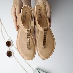 Shoetopia Girls Beige Textured T-Strap Flats-84