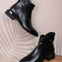 Ronnie Grey Women Ankle Length Block Boots with Strap Detail-image-97