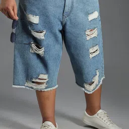 Freeform by High Star Men Pure Cotton Distressed Denim Shorts-image-36
