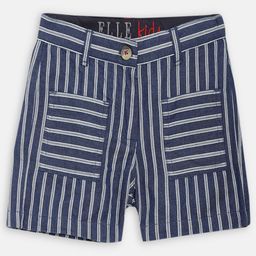 ELLE Girls Navy Blue & White Striped Slim Fit Denim Shorts-image-65