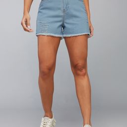 DOLCE CRUDO Women Blue Mid Rise Denim Shorts-image-23