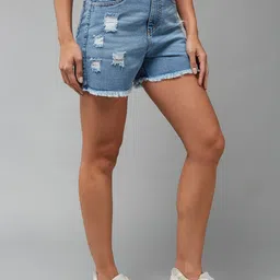 miss chase Miss ChaseWomen Relaxed Fit Mid-Rise Distressed Denim Shorts-picture-46