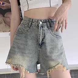 LULU & SKY Women Washed Loose Fit High-Rise Denim Shorts-picture-0