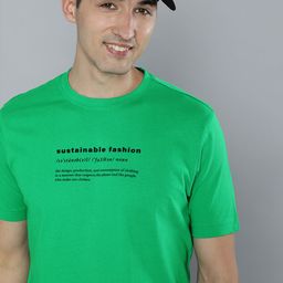 HERE&NOW Men Green & Black Printed Pure Cotton T-shirt-image-68