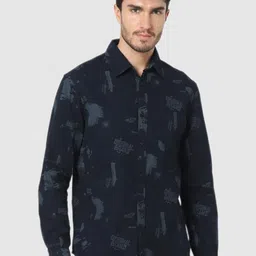 Celio Men Navy Blue Classic Printed Casual Shirt-19