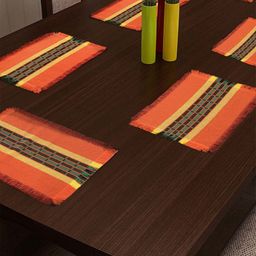 Aura Orange Colored & Yellow 6 Pieces Geometric Printed Pure Cotton Table Placemats-33