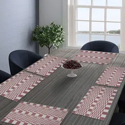 KLOTTHE 6 Pieces Wine-Purple & Grey Geometric Cotton Woven Dining Table Mats-4
