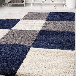 AaHo Decor Navy Blue & White Geometric Shaggy Carpet-image-32