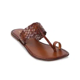 Mochi Women Tan One Toe Flats with Laser Cuts-33