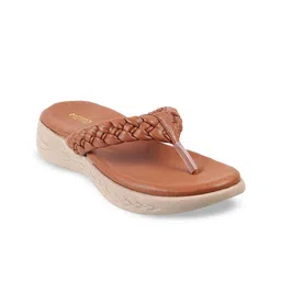 Metro Women Tan Colourblocked T-Strap Flats-image-43