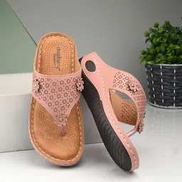DressBerry Pink Textured Comfort Open Toe Flats With Laser Cuts-image-97