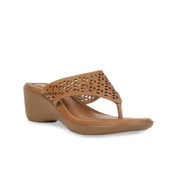 Bata Tan Wedge Pumps with Laser Cuts-10