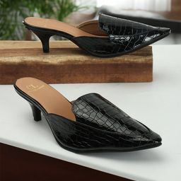 Carlton London Textured Pointed Toe Kitten Heel Mules-5