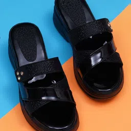 Misto Black Flatform Sandals with Laser Cuts-image-21