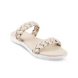 Mochi Women Beige Braided Open Toe Flats-image-98