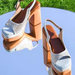 Try Me Textured Platform Heeled Peep Toes with Laser Cuts-27