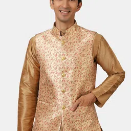Wintage Men Gold Coloured Printed Woven Nehru Jackets-38