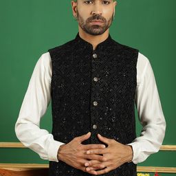 Jompers Embroidered Mandarin Collar Nehru Jackets-16