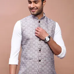 SHOWOFF Printed Woven Slim-Fit Nehru Jackets-36