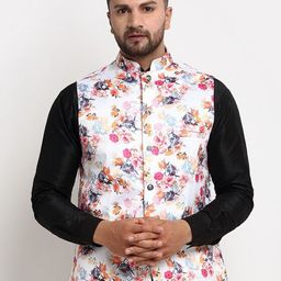 Benstoke Men Multi-Coloured Printed Woven Nehru Jacket-9