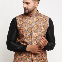 Benstoke Men Multicoloured Printed Woven-Design Nehru Jacket-4