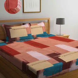 Arrabi Multicoloured Geometric 300 TC King Bedsheet with 2 Pillow Covers-21
