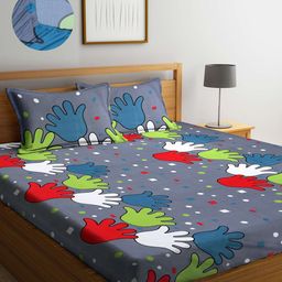 Arrabi Grey Cartoon Characters 300 TC King Bedsheet with 2 Pillow Covers-9