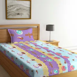 Arrabi Kids Multi Printed 300 TC Single Bedsheet With 2 Pillow Covers-image-62