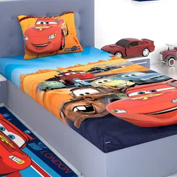 Disney Kids Red & Yellow Piston Cups Cars 180 TC Cotton Single Bedsheet with 1 Cover-29