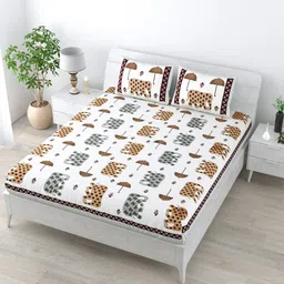 LIVING ROOTS White & Mustard Ethnic Motifs 160 TC King Bedsheet with 2 Pillow Covers-image-25