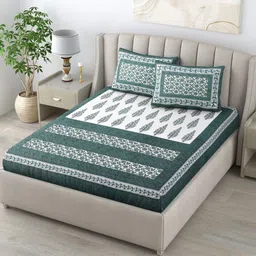 LIVING ROOTS White & Green Floral 160 TC King Bedsheet with 2 Pillow Covers-image-42